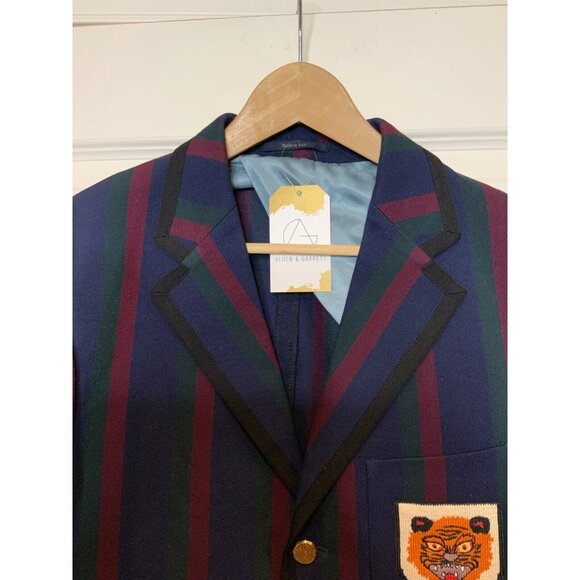 Gucci Mens Blue Green Burgundy Striped Tiger Patch Blazer Jacket $2900, Size 48 - Picture 5 of 8